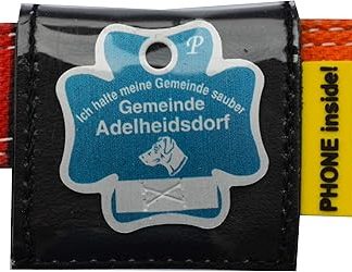 Josi.li Collar Bag for Dog Tags up to 38 x 38 mm, Nappa Leather, 5 Colours, up to 40 mm Collar Width, 3 Compartments for up to 4 Dog Tags, Address Box, Note Label (Black)
