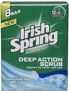 Irish Spring Deep Action Scrub Deodorant Bar Soap, 3.75 oz Bars, 8 EA, Pack of 5