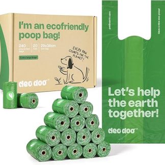 Deo Doo Dog Poop Bags with Handles, 20 Rolls, 240 Counts, Big Sizes, Leak Proof and Extra Thick Waste Bags, Refill Rolls for Walking, Small, Medium, Large Dogs, Cats Litter, Unscented