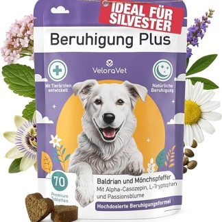 VeloraVet Calming Agent for Dogs with Valerian, Chamomile - Natural Calming & Peace of Mind as a Delicious Snack for Your Dog - Ideal for Anxiety, Stress, New Year's Eve, Driving - Pack of 70