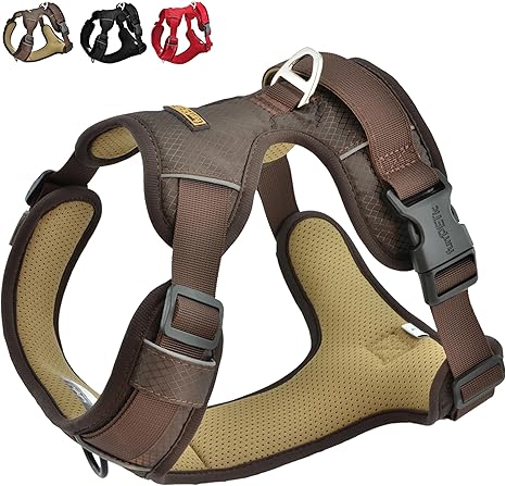 funPETic Essential Dog Harness, Anti-Pull Harness, Reflective, Padded and Breathable, Chest Harness for Medium and Large Dogs (L - Brown)