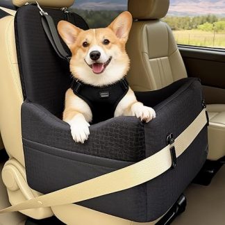 PETSFIT Dog Car Seat for Small & Medium Dogs up to 15 kg - Safe & Comfortable, 15 cm Increase for Better Vision, Removable Cover, Car Rear Seat & Passenger Seat, Ideal for Travel, Black