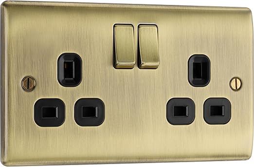 BG Electrical nab22b Double Metal Socket, Antique Brass, Black