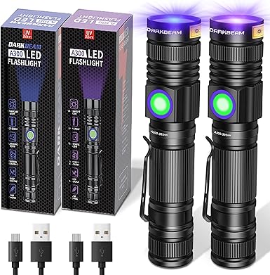 DARKBEAM UV Torch Black Light 365nm & 395nm Rechargeable Woodsche Lamp USB Black Light Torches Mini Hand LED Ultraviolet Light Pet Urine Detectors Amber Resin Pack of 2