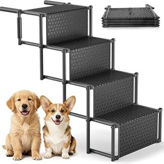 Yigowyigo Dog Stairs Car, Dog Ramp Car Foldable up to 80 kg, Dog Stairs Car Foldable for Large and Small Dogs, Water-Repellent PVC for Safety and Comfort - 4 Steps