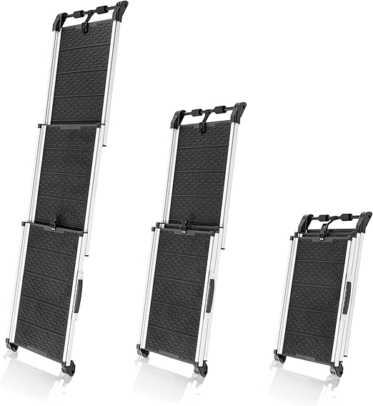 Dog Ramp Car Foldable Telescopic Aluminium Ramp for Large Dogs - Sturdy Dog Stairs Car & SUV - Non-Slip - Reflective Sides - Dog Ladder Car - 90 kg Load Capacity - Mounting Clip - Black