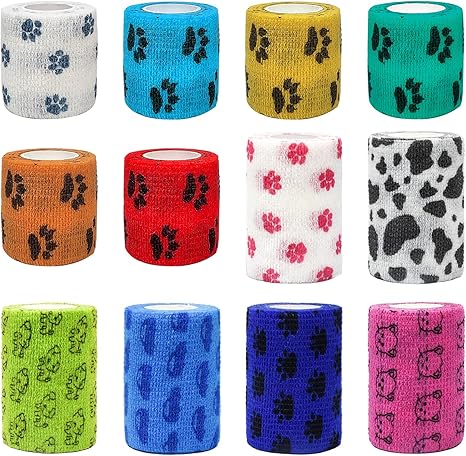 12 Rolls Self-Adhesive Bandage Animal Bandage Dog Vet Wrap Pet Self-Adhesive Bandage for Fingers Wrists, Knees, Ankle Sprains and Swelling 5 cm x 4.5 m | 7.5 cm x 4.5 m
