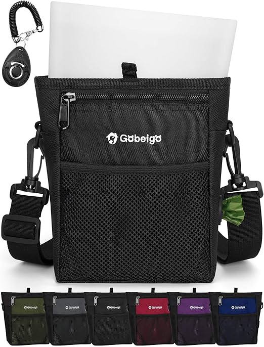 Gobeigo Dog Treat Bag with Silicone Snack Bag, Front Pocket for All Phones, 4 Cup Treat Bag with Training Clicker, Improved Stronger Magnetic Closure, 3 Ways to Carry, black, Practical