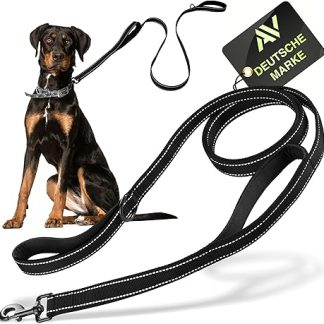 AVANA Dog Lead with Integrated Short Lead, Reflective Lead, 2 Hand-friendly Padded Hand Loops, 1.5 m Lead for Large and Medium Dogs, Black