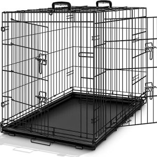 TRESKO Foldable Dog Cage with 2 Doors, Car Transport Cage, Dog Box with Base Tray, Transport Box, Wire Cage (L 122 x W 74.5 x H 80.5 cm)
