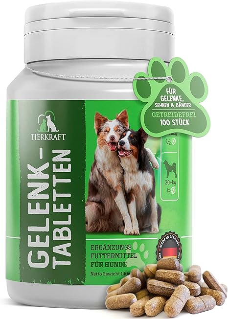 Tierkraft Joint Tablets for Dogs - Made in Germany - Joint Tablets Dog with Green-Lipped Mussel - Devil's Claw Dog - MSM Dog & Green-Lipped Mussel Dog - 100 Joint & Bone Protection Tablets