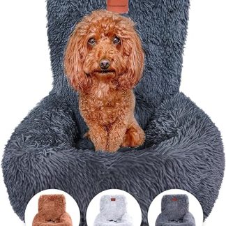 Wahre Tierliebe Fluffy Dog Car Seat with Safety Belt - Washable Dog Seat Car in Black/White for Small, Medium and Large Dogs I Car Seat Dog Car Seat Dog Car Dog Box