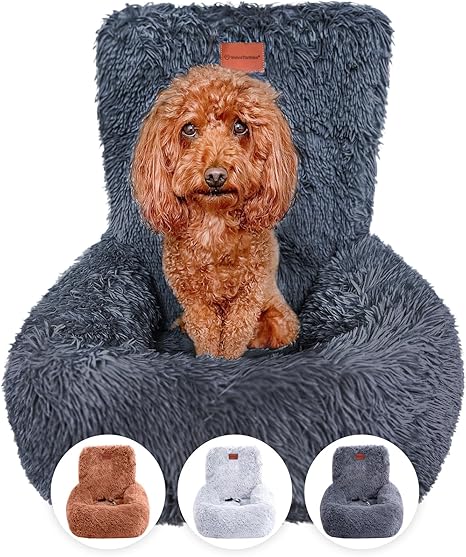Wahre Tierliebe Fluffy Dog Car Seat with Safety Belt - Washable Dog Seat Car in Black/White for Small, Medium and Large Dogs I Car Seat Dog Car Seat Dog Car Dog Box