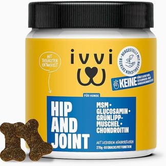 ivvi Hip & Joint - Highly Concentrated Joint Tablets for Dogs as Treats with Green-Lipped Mussel Dog, Glucosamine, Chondroitin & MSM - 60 Delicious Snacks (270 g) with Chicken