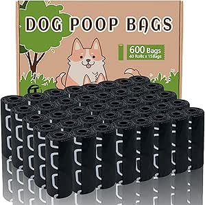 AiTodos® Pack of 600 Dog Waste Bags, Black, Suitable for Leaving the House, Waste Bags for Dogs - 30 x 21.5 cm, Polyethylene Material, Portable - Dog Waste Bags (40 Rolls, 15 per Roll)