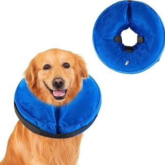 Honprodu Inflatable Dog Collar, Adjustable Protective Collar, Dog Collar, Leak Protection for Recovery After Surgery or Wounds, Dog Collar that Does Not Block Vision (Blue L)