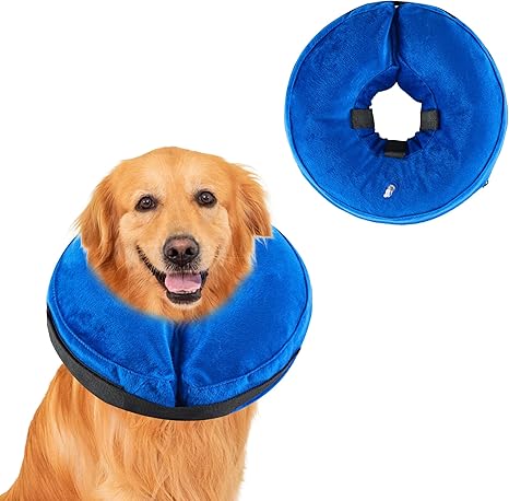 Honprodu Inflatable Dog Collar, Adjustable Protective Collar, Dog Collar, Leak Protection for Recovery After Surgery or Wounds, Dog Collar that Does Not Block Vision (Blue L)