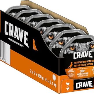 Crave Adult Dog Food Pate with Chicken and Turkey, 14 Bowls, 7 x 150 g (Pack of 2) Premium Wet Dog Food with High Protein Content, No Added Grains