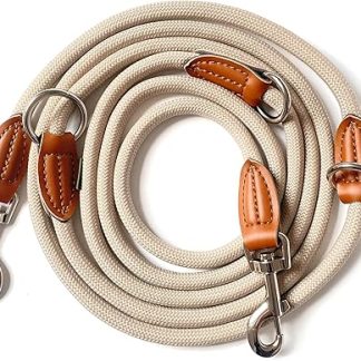Leisegrün Devon Model Large Dog Lead 3 m Adjustable with 2 Carabiners 3 m Long x 1.1 cm Only 300 g Sand Beige