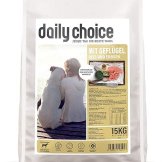 daily choice Basic - 15 kg - Dry Food for Dogs - with Poultry, Rice and Peas - No Inferior Carbohydrates - Wheat Free - With Green-Lipped Mussel and Chicory