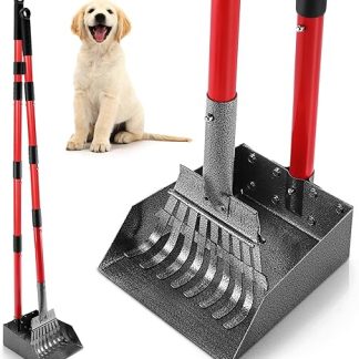 Ormalla Dog Poop Scooper, Stainless Steel Dog Waste Collector for Large, Medium and Small Dogs, Removable Metal Rake and Tray for Garden, Grass, Soil or Gravel - Red