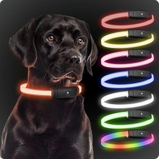 PAJ Light LED Collar - Strong Luminous Luminous Collar for Dogs of All Sizes - Individual Length 20-70 cm - 100% Waterproof - 7 Colours - Visibility & Safety at Night, Black