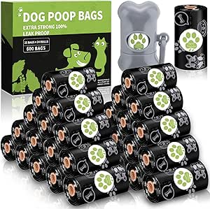 NCKIHRKK Pack of 600 Organic Dog Waste Bags, Leak-Proof Waste Bags for Dogs with Waste Bag Dispenser - Extra Large, Thick, Tear-Resistant, Light Lemon Fragrance, Black