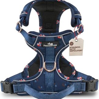 Freudentier Dog Harness, Exceptionally Elegant, Breathable Padding, Absolutely Secure Fit, Chest Harness for Large Medium and Small Dogs