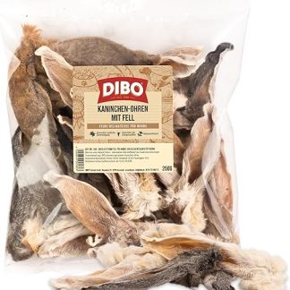 DIBO Rabbit Ears with Fur, 250 g Bag - 100% Gently Dried Natural Chew Snack for Dogs, Natural Intestinal Cleansing, Natural and Species-Appropriate Barf Treats