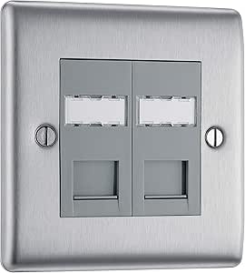 BG-Nexus-Metal Double RJ45 Data Outlet Socket,Brushed Steel Finish