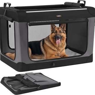 Feandrea Dog Crate Foldable 42 Large Dog Carrier Oxford Fabric with 4 Mesh Doors Handles, Food and Water Bottle Pockets Ink Black PDC021B01