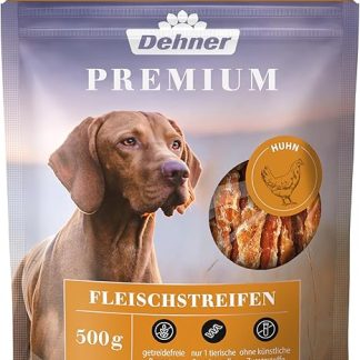 Dehner Premium Dog Treat, Grain-Free / Low Fat, Chew Snack for Adult Dogs, Chicken Breast Fillet in Strips, 500 g