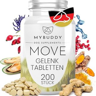 MYBUDDY Move Joint Tablets Dog with Green-Lipped Mussel MSM Devil's Claw Hyaluronic Yeast Glucosamine Curcuma Ginger for All Breeds Dietary Supplement for Dogs Made in Germany