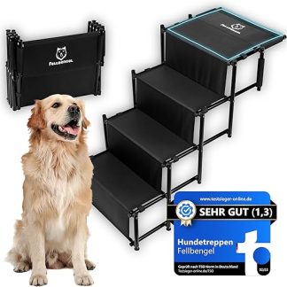 Fellbengel Dog Stairs Car [with Unique Safety Level] Dog Ramp Car Foldable - Entry Aid Dog Car - Dog Stairs Large Dogs - Dog Ladder Foldable up to 60 kg