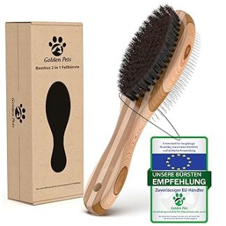 Bamboo 2-in-1 Dog Brush & Cat Brush I Smoothing and Detangling I Medium - Long Hair Fur I Dog Comb for Undercoat I + Free E-Book Care Manual (English language not guaranteed)