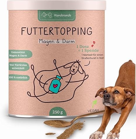 Hunderunde – Futtertopping Magen & Darm 250g – natürliche Verdauungsunterstützung bei Blähungen Durchfall Grasfressen I Präbiotikum Topinambur Mariendistel Artischocke