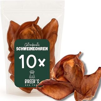 BREERs Dried Pig Ears for Dogs Pack of 10 Chew Items Made of Pig Dog Treats Grain-Free Chew Snack Dog Treats Own German Production