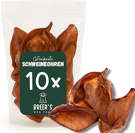 BREERs Dried Pig Ears for Dogs Pack of 10 Chew Items Made of Pig Dog Treats Grain-Free Chew Snack Dog Treats Own German Production