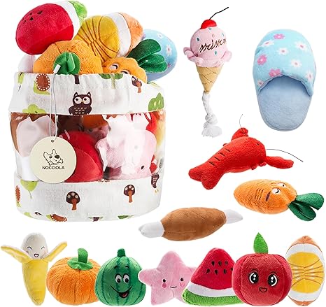Nocciola Squeaky Toys for Dogs, Cute Puppy Toy, Plush Toy for Small and Medium Dogs, 12 Pieces with Carry Bag