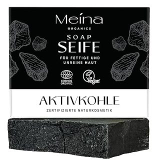Meina Naturkosmetik Black Soap with Activated Carbon (1 x 100 g) Palm Oil-Free, Natural, Vegan, Handmade, Organic Natural Soap - Body Care and Face Care