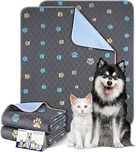 Pack of 2 Reusable Dog Training Pads, 45 x 60 cm Pet Urine Pad, Washable, Aitmexcn Super Absorbent Puppy Pads, Waterproof, Urination Pads for Dogs, Car, Travel, Grey