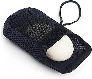 MainBasics - Exfoliating Soap Bags for Double Sided Soap Bar Fits Standard Size Soap Bars Blue, Blue, Black, Blue