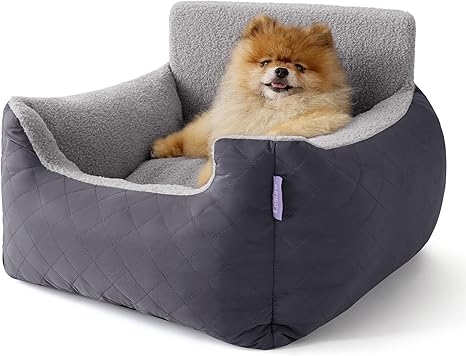 Lesure Dog Seat Car Small Dogs - Waterproof Dog Seat Car Rear Seat, Dog Car Seat for Small Dogs with Attachable Lead for Car Seat Dog, Dark Grey
