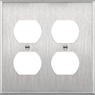 ENERLITES Double Duplex Metal Power Strip Socket Switch Cover Corrosion Resistant Size 2 Gang 4.5 x 4.6 Inch 7722 430 Stainless Steel UL Listed Silver