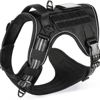 Rabbitgoo Dog Harness, Medium Dogs, Anti-Pull Dog Harness, Adjustable with Handles, Widened, Robust and Wear-Resistant, Tactical Dog Harness with Metal Buckles for Hiking (L, Black)