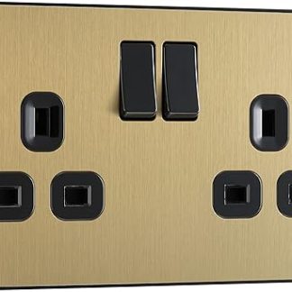 BG Electrical PCDSB22B Screwless Switched Double Power Socket, Evolve, Satin Brass, 13 A
