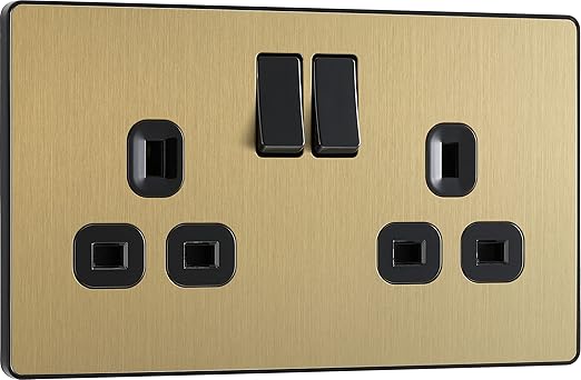 BG Electrical PCDSB22B Screwless Switched Double Power Socket, Evolve, Satin Brass, 13 A