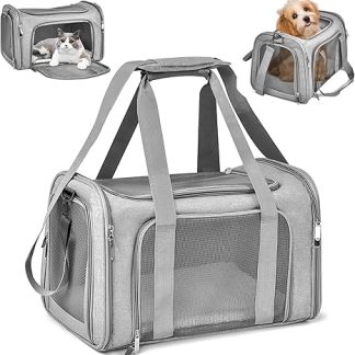 Sprifityy 45 x 30 x 30 cm Cat Transport Bag, Pet Bag, Cat Carry Bag, Foldable and Breathable, 7 kg Transport Box for Cat for Medium Dogs, Cat Car, Train, Travel (Grey)