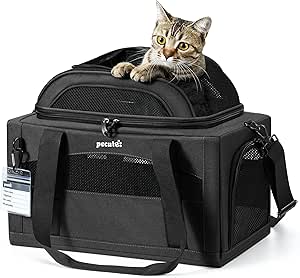 pecute Cat Bag Aeroplane Transport Bag Sturdy Hold Pet Carrier Bag Cat Transport Box Lightweight Foldable Cat Bag for Cats and Small Dogs Ideal for Travel, Grey