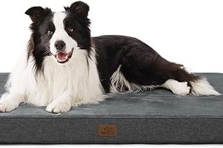 Bedsure Orthopaedic Dog Cushion, Large Fluffy Dog Bed, Washable with Memory Foam, Cuddly Dog House in Size 90 x 55 x 8 cm, Grey
